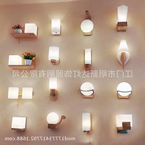 Scandinavian Nordic Wall Wood Light Glass Lampshade Corridor Balcony Bedside LED Side Wall Lamps Interior for Home Decor