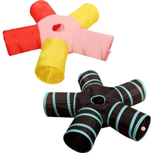 5 Holes Foldable Pet Tube Collapsible Tunnel Indoor Outdoor Pet Cat Training Toy for Cat Rabbit Animal Play Tunnel Tube