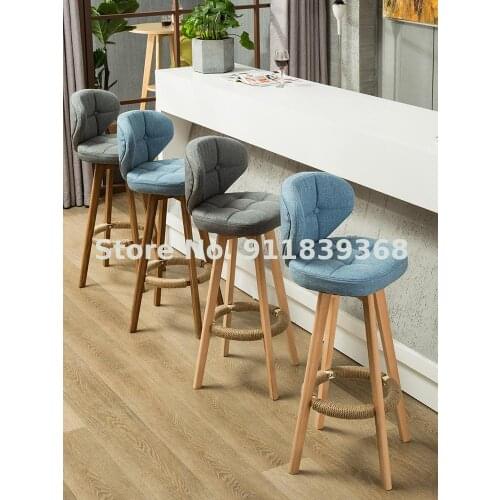 Nordic Modern Simple Bar Chair Household Retro High Chair Solid Wood Rotary Bar Chair Back High Stool