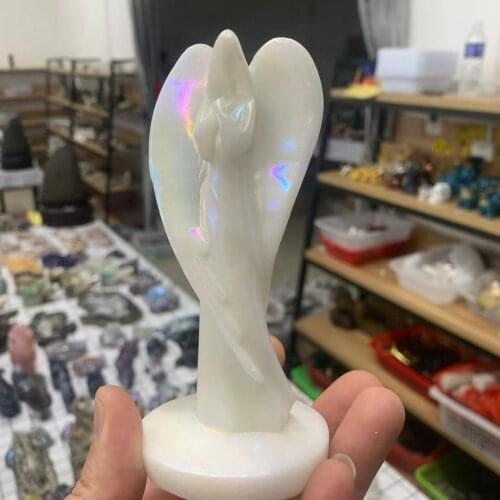 Hand carved angel statuettes mixed with gemstones, home decor