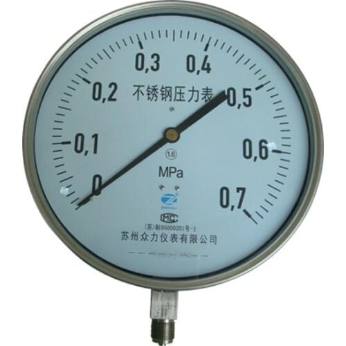 YBF250A 10" Full Stainless Steel MPa Oil Filled 250mm Bottom Thread Connect Pressure Gauge