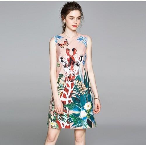 2021 New Women Pullover O-Neck Ladies Crew Neck Sleeveless Printed Vest Dress Chiffon Fashion Dress Cool Straight Worker Y-50