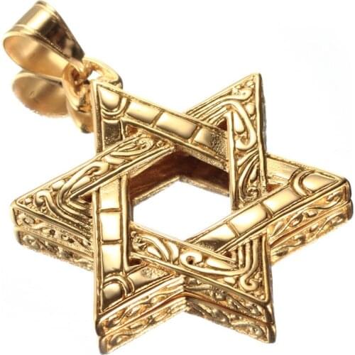 Gold Tone Pendant for Men Hip Hop Style 316L Stainless Steel Star Pendant Necklace Gift Jewelry
