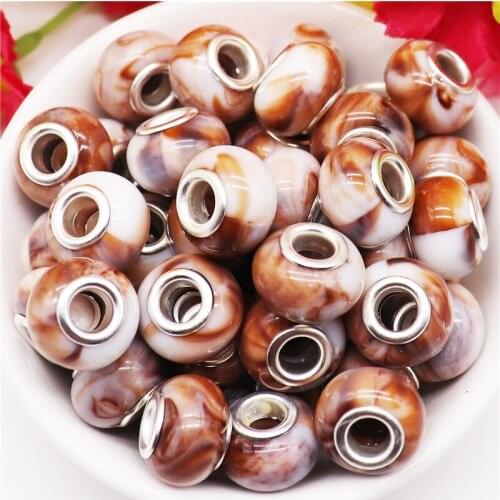 10Pcs New Coffee Beads Brown Color Large Hole Craft European Spacer Slide Beads for Pandora Bracelet DIY Jewelry Making Necklace