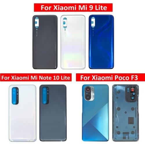10Pcs Original Rear Back Case For Xiaomi Mi 9 Lite Poco F3 Note 10 Lite Battery Door Housing Back Glass Cover with camera lens