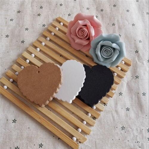 100PCS 6.5*5cm Heart Shaped White Black Brown Kraft Paper Tags Gardening Labels DIY Wedding Note Blank Craft Gift Tag