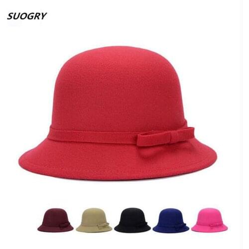 2015 Vogue Ladies Women Girls Vintage Wool Felt Bowler Derby Fedora Trilby Bowknot Fedoras Hat Cap For Woman
