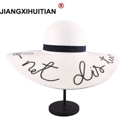2018 New summer do not disturb Sequin letter wide brim sun hats for women Beach vacation fashion girls straw hat free shipping