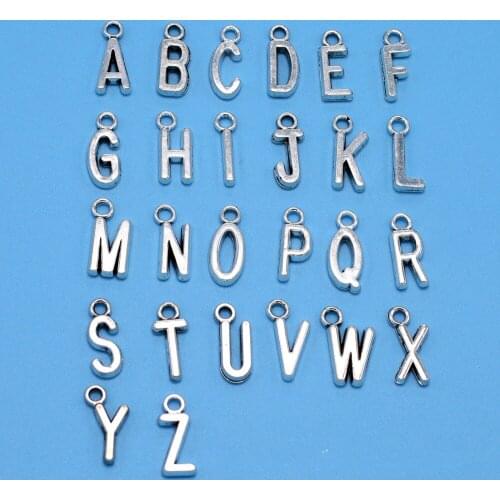 26pcs/lot A-Z Capital Letter Initial Tiny Pendant Charm,Dainty Alphabet English Letter Charms Silver Polished Metal Craft MX 002