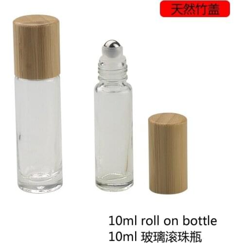 288pcs/lot 10ml high-grade bamboo roll on bottle ( Steel ball ), bamboo cap Ball perfume bottle Essential oil bottle