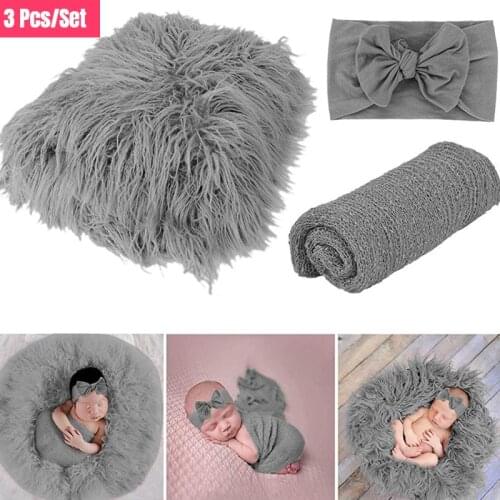 3Pcs/Set 0-3Month Newborn Photography Props Baby Blanket+Wrap+Headband Photo Shoot Studio Boys Girls Clothing Accessories Gift