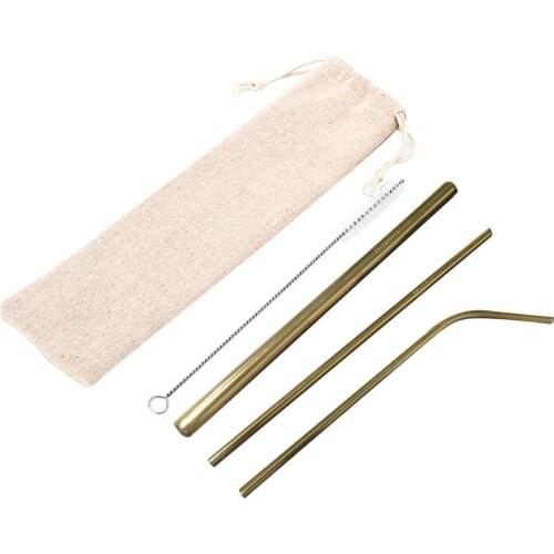 5Pcs Reusable Straight Bent Stainless Steel Drinking Straws with Cleaning Brush Drinking Straws