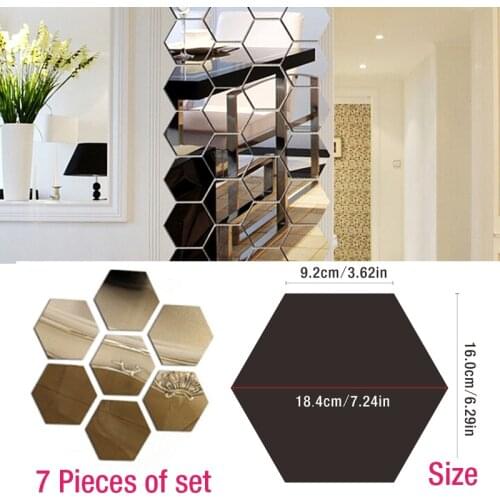 7 Pcs 18x16cm Acrylic Mirror Wall Sticker DIY Art Wall Decor Wall Stickers Living Room Decor 3D Decorative Mirror floor Sticker