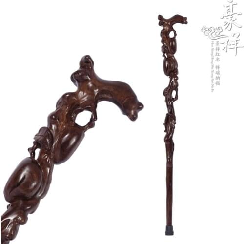 African blackwood Peach-Shaped Mantou old mahogany cane cane monolith carving rosewood wood stick to send their elders too