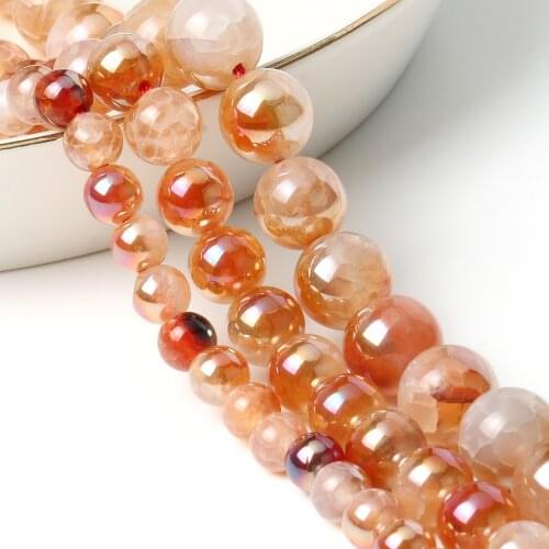 Orange Champagne Cracked Dragon Fire Agates Metallic Coated Natural Stone Loose Bead for Jewelry Making DIY Bracelets 6 8 10mm