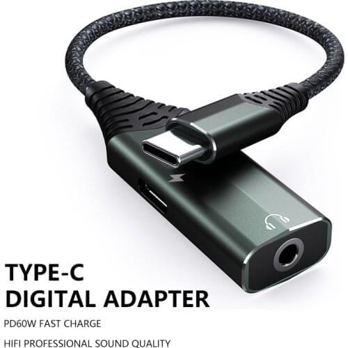UTHAI BY206 Type-C Digital Audio Adapter Mobile Phone Charging Headset Combo 3.5mm Conversion Cable PD60W Fast Charge