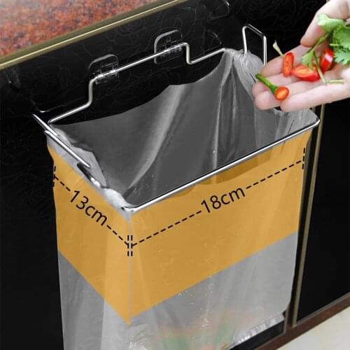 Stainless Steel Kitchen Trash Bag Holder Door Hook Garbage Bags Hanger Cupboard Stand Support Storage Rack Kitchen Accessories
