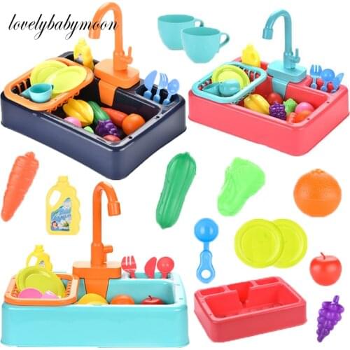 Kids Kitchen Sink Toy Sink Dish washing Set Toys Pretend Play House Game Childrens Simulation Electric Kitchen Dish washer Toys
