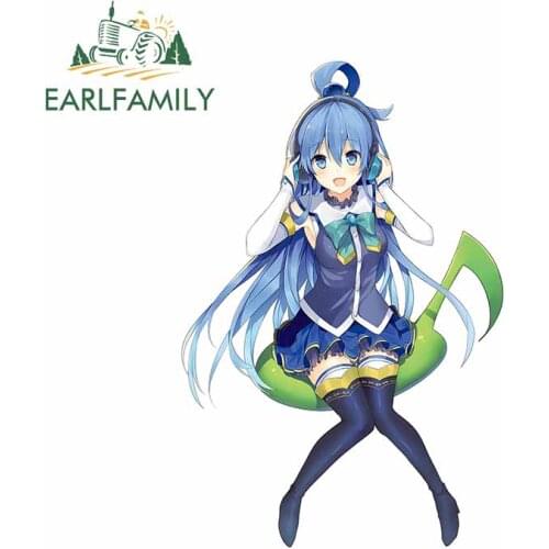 EARLFAMILY 13cm x 8.6cm for Aqua Konosuba Listen To The Music Refrigerator Cartoon Car Stickers Anime Decal Motorcycle Graphics