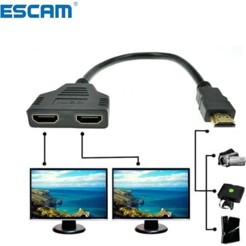 ESCAM HDMI-compatible 1 To 2 Split Double Signal Adapter Convert Cable for Video TV HDTV Slim and Compact