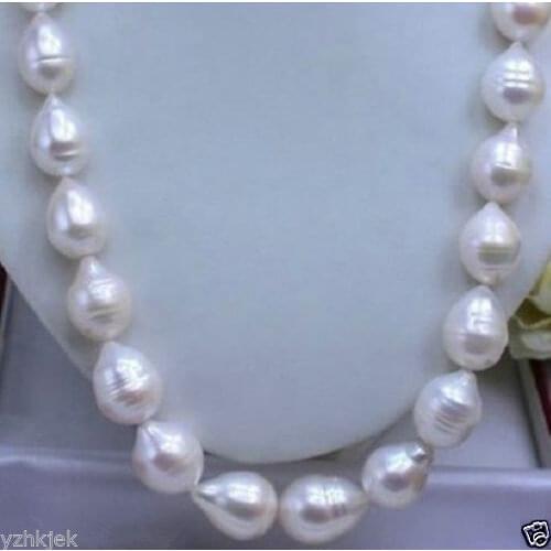 Hot sale new Style >>>>>HUGE SEA AAA+ 11-14 MM WHITE AKOYA BAROQUE PEARL NECKLACE 18"