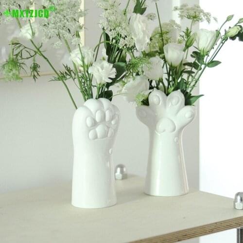 Hot Sale Nordic Cats Paw Vase Home Decoration Pure White Creative Cute Ceramic Floral Ornament Flower Arrangement Dried Flowers