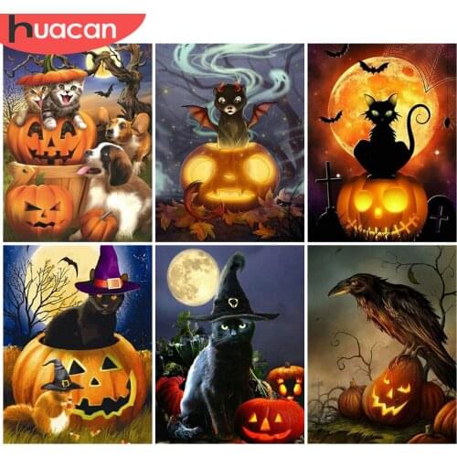 HUACAN 5D DIY Diamond Painting Halloween Full Square Round Diamond Embroidery Landscape Rhinestones Pictures Crafts Kit
