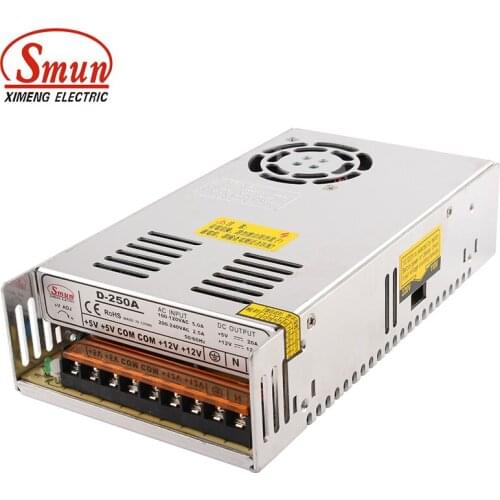 SMUN D-250A 250W 5V 12V Dual Output Switching Power Supply 5V 20A/12V 12.5A SMPS