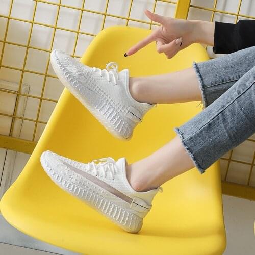 Women Casual Shoes Fashion Breathable Walking Mesh Flat Shoes White Sneakers Womens Spring Autumn Knitted Running Student Shoes