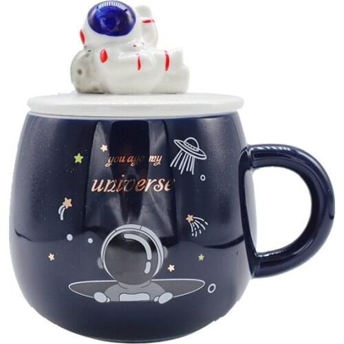 Milk Cup Ceramic Coffee Mug with Spoon Cute Cartoon Space Astronaut Water Tea Cup Simple Creative Office Christmas Mugs Gifts