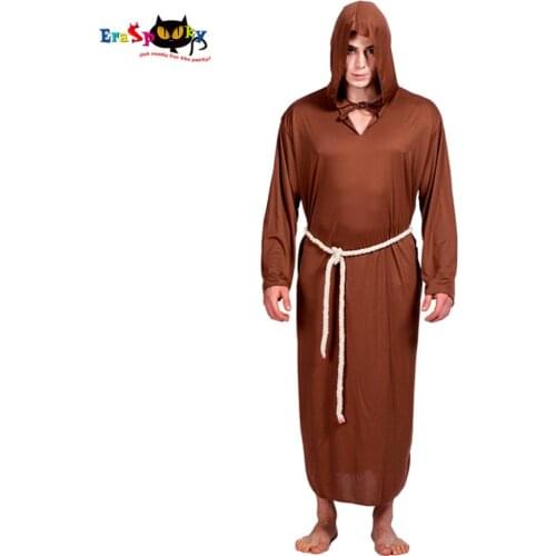 Monk Hooded Costume Jedi Master Warrior Obi-Wan Kenobi Robe Cloak Cape Medieval Renaissance Priest Cosplay Costume Tunic Suit