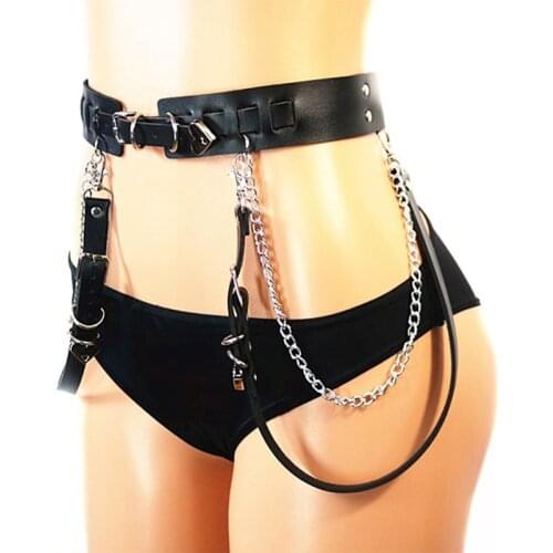 Fashion Waist Chain Belt Women Goth Leather Harness Body Bondage Women Handmade Belt Punk Heart Belt Chain Jeans Dress