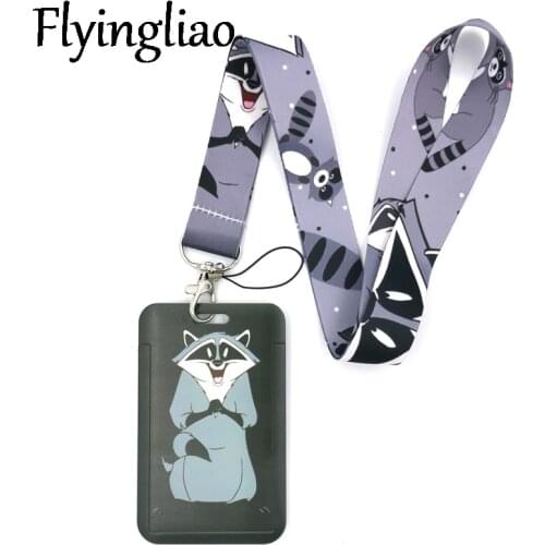 Raccoon Bears Animals Cartoon Anime Fashion Lanyards Bus ID Name Work Card Holder Accessories Decorations Kids Gifts