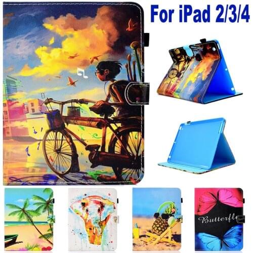 Fashion Cartoon Pattern Card Slot Wallet Case For Apple ipad 2 3 4 Case Cover For iPad4 Funda Tablet PU Leather Stand Shell