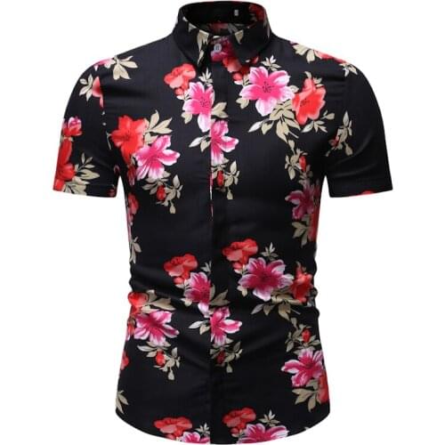 Floral Print Fashion Shirt Men 2020 Summer Brand Slim Fit Short Sleeve Mens Dress Shirts Casual Party Holiday Camisas Hombre 3XL