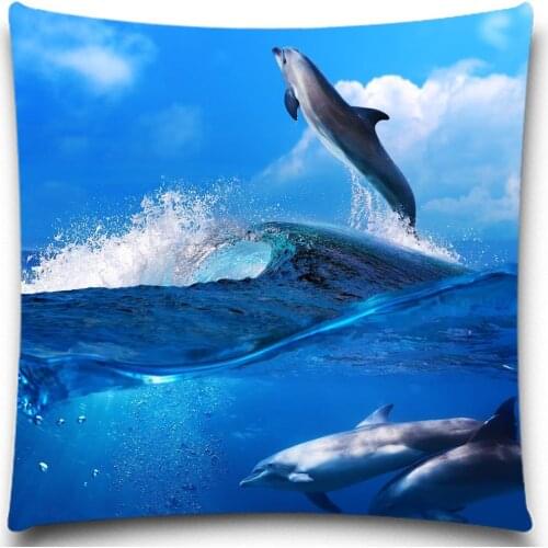 Dolphin surfing Throw Pillow Case for sofa car bedroom 5 size 9 Types Home Decorative polyester Cotton Blended
