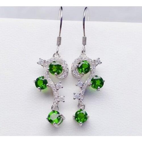 Natural real green diopside luxury drop earring Per jewelry 4*4mm 0.3ct*6pcs gemstone 925 sterling silver Fine jewelry X218349
