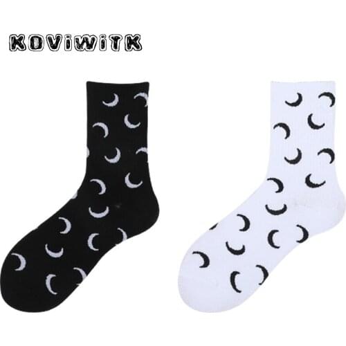 Women Moon Style Cotton black Socks Harajuku Casual Solid Warm unisex ladies sock Winter Student Streetwear art fashion girl Sox