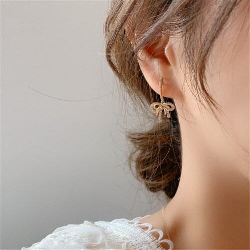 New Classic Zircon Bow Dangle Earrings Fashion Korean Jewelry For Woman Party Girls Unusual Luxury Accessories