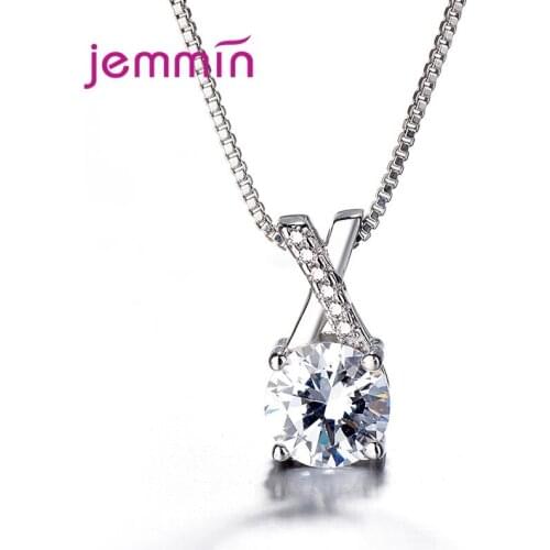 Elegant AAAA Cubic Zirconia Pure 925 Sterling Silver Pendant for Women Box Chain Necklace Wedding Engagement Trendy Jewelry Gift
