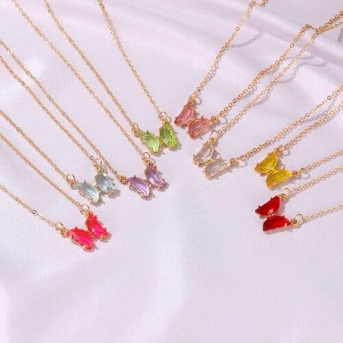 Newest Arrival Korean Super Fairy Girl Fantasy Glass Crystal Butterfly Pendant Necklace Female Clavicle Chain Popular Necklace