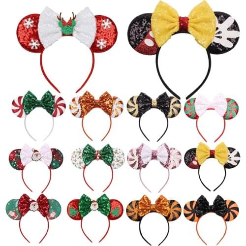 67 Type Holiday Party Headband Festival Sequins Minnie Ear Hairband High-quality Christmas Cosplay Headband Snowflake Headwear