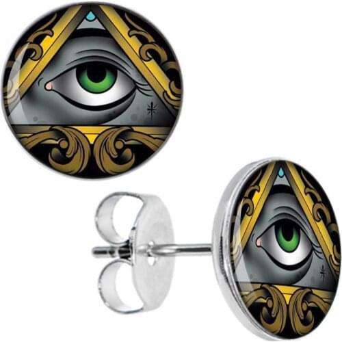 Wholesale Stud Earrings All Seeing Eye Stainless Steel Ear Studs Men Women Earring 8mm 10mm AW5213