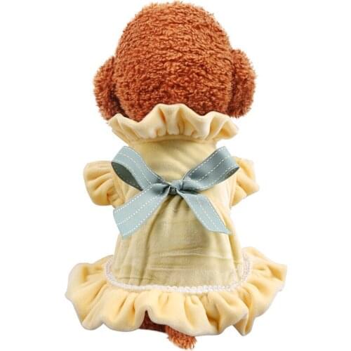 Pet dog cat autumn and winter new frilled princess temperament yellow bow skirt teddy cat cat costume
