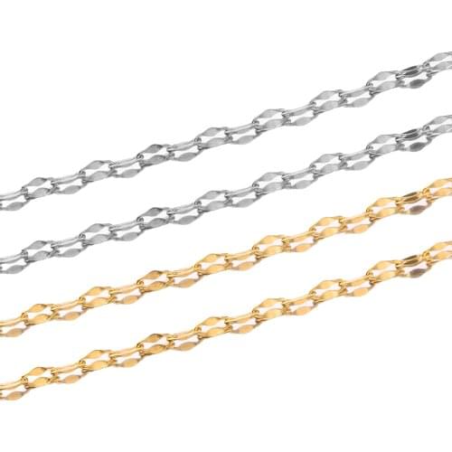 2 meters Stainless Steel Gold Flat Oval Filled Cable Lips Chain for DIY Jewelry Making Findings Wholesale Accessories Chains