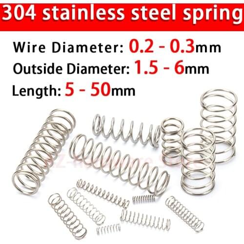 304 Stainless Steel Compression Spring, Return Spring, Steel Wire Diameter0.2~0.3mm Outside Diameter1.5~6mm 10 Pcs