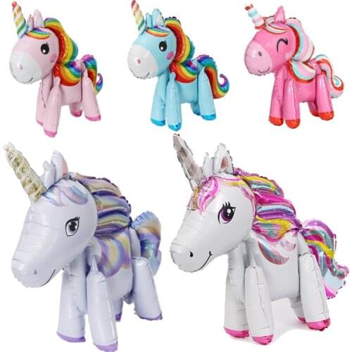 Rainbow Horse Unicorn Balloon Baby Cartoon 3D Three-dimensional Toy Birthday Party Decoration Arrangement Aluminum Foil Balloon