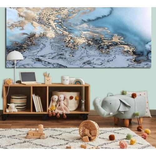 Modern Nordic Poster Blue Yellow Smoke Texture Abstract Canvas Wall Picture For Living Room Painting Mural Bedroom Sofa Decor