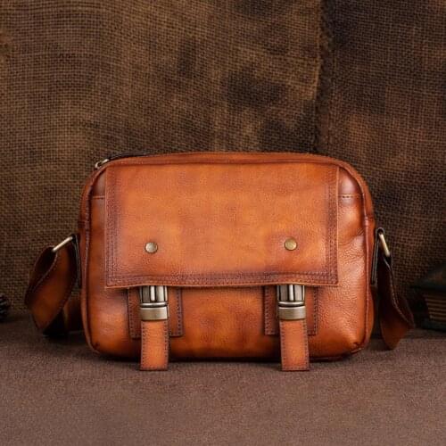Retro Genuine Leather Men Messenger Bag 2021 Winter Outdoor Sports Leisure Nature Cowhide Versatile Male Shoulder Crossbody Bags