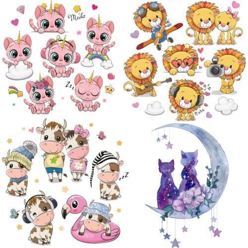 Prajna Cartoon Animals Patch Iron On Transfers For Clothing Heat Transfer Vinyl DIY Cute Cat Stripes Thermal Stickers On Clothes
